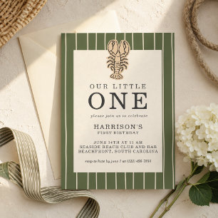 Preppy Coastal Lobster First Birthday Photo Invitation
