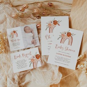 Orange Terracotta Boho   Rainbow Oh Babies Shower Invitation