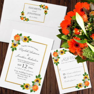 Floral Gold Frame Wedding Invitation