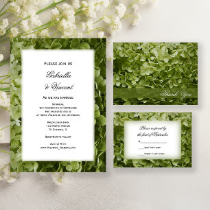 Green Annabelle Hydrangea Floral Wedding RSVP Card