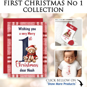 1st Christmas Cute Teddy Bear Baby Boy Oval Sticker