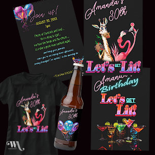 Neon Blacklight Abstract Glass Birthday Paper Coaster