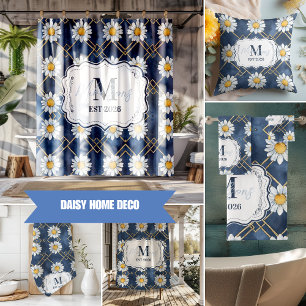 Custom Navy Daisy Gingham Monogram Decor Bath Towel Set