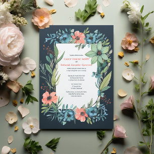 Whimsical Floral Salmon Blue Green Wedding RSVP Card