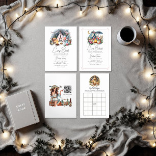 Camp Bride Bachelorette Weekend Photo and QR Code Tri-Fold Invitation