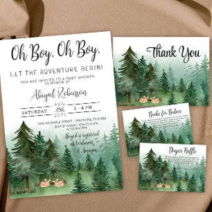 Twin Boy Deer Woodland Oh Boy Baby Shower Invitation