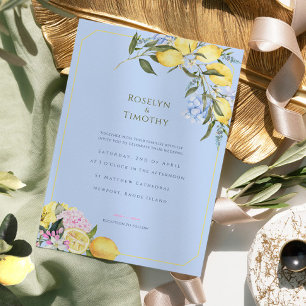 Pastel Citrus Blue Watercolor Floral Wedding Invitation