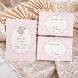 Girls Pink Berry Sweet Strawberry Birthday Invitation