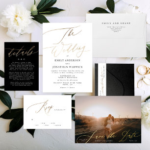 Black Elegant Simple Gold Wedding RSVP Card