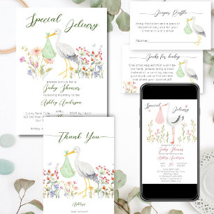 Stork special delivery funny baby shower invitation