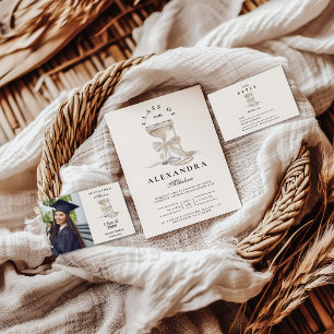 Champagne Pearl Bow Graduation Invitation