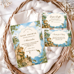 Rustic Bear Fishing Baby Shower Invitation