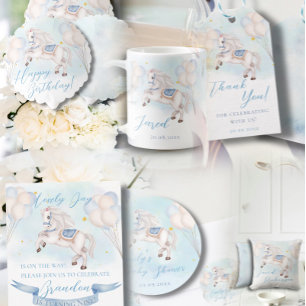 Fairytale Pony Stars Balloons Baby Shower Boy Invitation