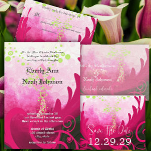 Blue Coral Calla Lily Floral Wedding Invitation