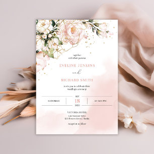 Elegant boho blush pink roses greenery gold frame envelope