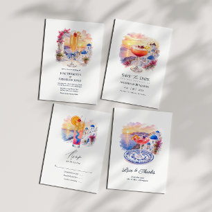 Santorini Sunset Champagne Cocktail Greece Wedding Invitation