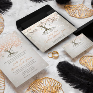 Heart Leaf Coral Tree Dove Love Bird Weddings Invitation