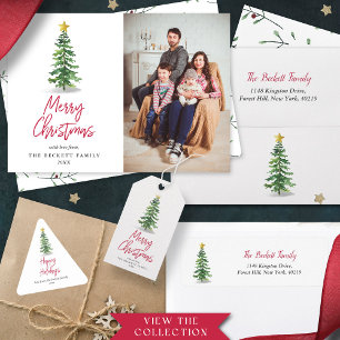 Watercolor Pine Tree Christmas Holiday Photo