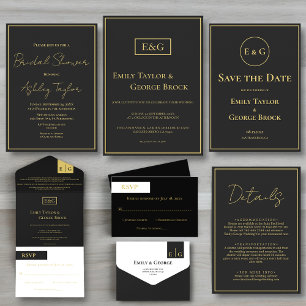 Elegant Modern Black And Gold Chic Wedding Details Enclosure Card