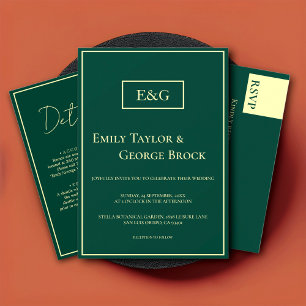Elegant Simple Green Gold Monogram Modern Wedding Invitation