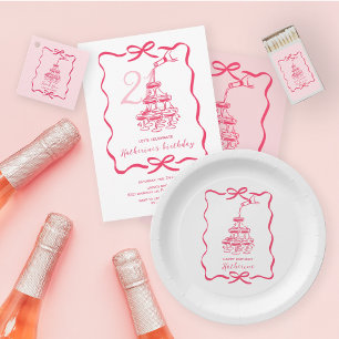 Hand Drawn Pink Champagne Tower Birthday Party Invitation