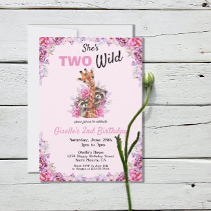 Two Wild Pink Safari Giraffe Floral Birthday 