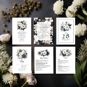 Black and White Floral Wedding Menu