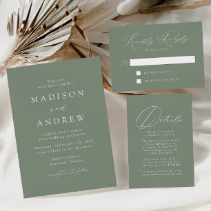 Modern Elegant Sage Green Monogram Wedding  Invitation