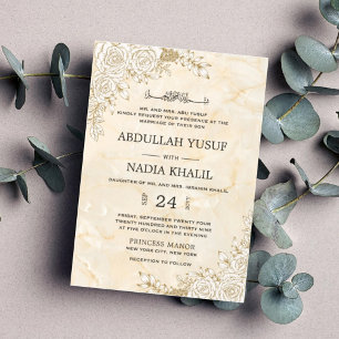 Marble Texture Floral Lace Muslim Mehndi Ceremony Invitation