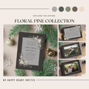 Floral Pine Holiday Candle Christmas Wedding Invitation