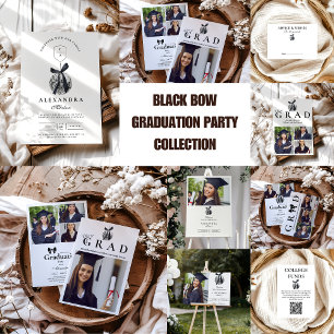Photo Black Bow  Disco Ball Graduation Party  Thank You Card