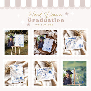 Photo Hand Drawn Illustrated Blue Graduation Party Acrylic Sign