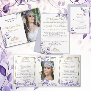English -Español Amethyst Glitter Brillo de amatis RSVP Card