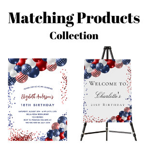 Patriotic red blue white balloons birthday party invitation
