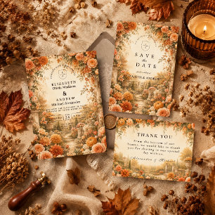 Elegant Autumn Garden Wedding Thank You Card