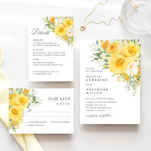 Yellow Floral Rose Wedding Details, Information Enclosure Card
