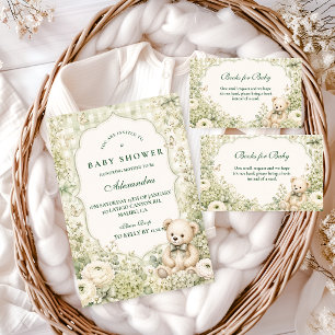 Enchanted Green Teddy Bear Diaper Raffle Enclosure Card