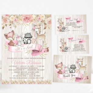 Sweet Rustic Forest Woodland Animal Baby Shower Invitation