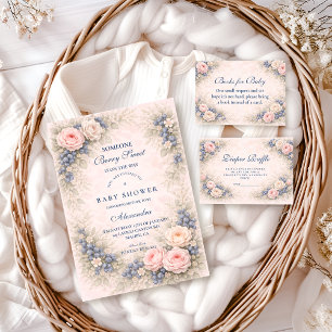 Blue Bow Blueberry Baby Shower Invitation