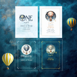 Hot Air Balloon "Isn’t He ONEderful" 1st Birthday Invitation