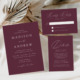 Modern Elegance Wine and Gold Wedding Foil Invitation Postcard