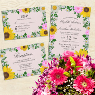 Rustic Sunflower Daisy Floral Wedding Reception Enclosure Card