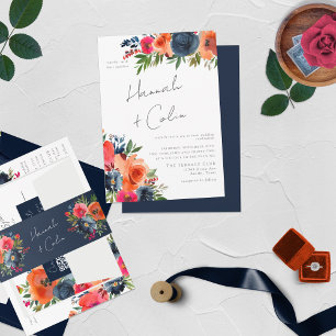 Vibrant Blue Orange Red Botanical All In One Invitation