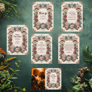 Royal Victorian Whimsical Floral Wedding  RSVP Card