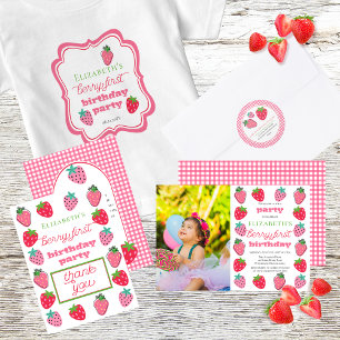 Strawberries and Pink Checks Return Address Classic Round Sticker