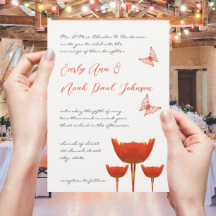 Orange Poppies & Butterflies Wedding Invitation