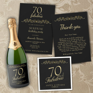 Elegant Black 70 and Fabulous 70th Birthday Napkin