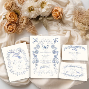 Victorian Toile French Blue Classic Wedding Invitation