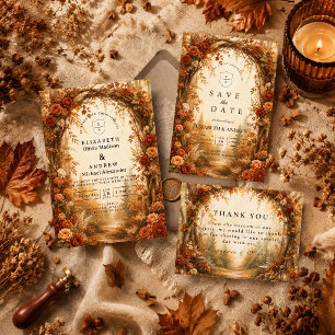Romantic Autumn Forest Wedding Thank You Card