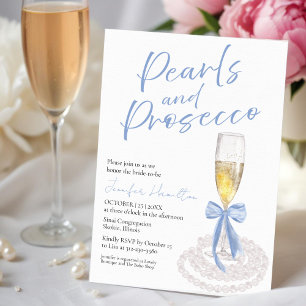 Pearls and Prosecco   Bow Watercolor Bridal Shower Invitation